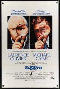 1y782 SLEUTH 1sh '72 close-ups of Laurence Olivier & Michael Caine with magnifying glasses!