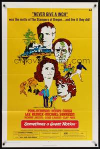 1y795 SOMETIMES A GREAT NOTION 1sh '71 art of Paul Newman, Henry Fonda, Lee Remick & Sarrazin!