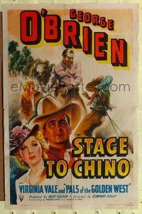 1y802 STAGE TO CHINO 1sh '40 cool art of cowboy George O'Brien & pretty Virginia Vale!