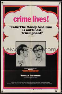 1y848 TAKE THE MONEY & RUN M rating 1sh '69 wacky Woody Allen mugshot in classic mockumentary!