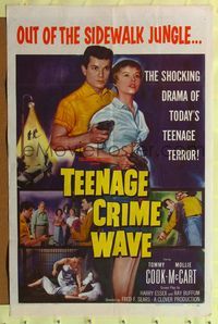 1y857 TEEN-AGE CRIME WAVE 1sh '55 bad girls & guns, shocking drama of today's teenage terror!