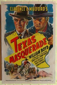 1y863 TEXAS MASQUERADE style A 1sh '44 Andy Clyde, William Boyd as Hopalong Cassidy!