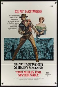 1y938 TWO MULES FOR SISTER SARA 1sh '70 art of gunslinger Clint Eastwood & Shirley MacLaine!