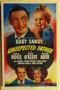 1y941 UNEXPECTED FATHER 1sh '39 bizarre art, Baby Sandy, Shirley Ross & Dennis O'Keefe!