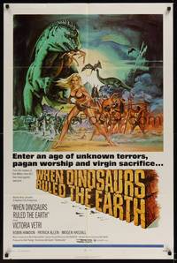 1y964 WHEN DINOSAURS RULED THE EARTH 1sh '71 Hammer, artwork of sexy cavewoman Victoria Vetri!