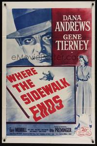 1y965 WHERE THE SIDEWALK ENDS 1sh R55 Dana Andrews, Gene Tierney, Otto Preminger noir!