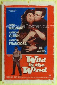 1y974 WILD IS THE WIND 1sh '58 Anthony Quinn, Tony Franciosa embracing sexy Anna Magnani!
