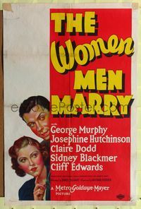 1y982 WOMEN MEN MARRY 1sh '37 great artwork of George Murphy & Josephine Hutchison!