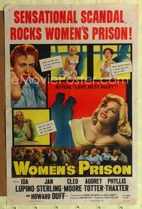 1y983 WOMEN'S PRISON 1sh '54 Ida Lupino & super sexy convict Cleo Moore, sensational scandal!