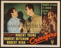 1z256 CROSSFIRE LC #7 '47 Edward Dmytryk classic, c/u of crazy psycho GI Robert Ryan!