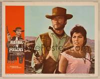 1z309 FISTFUL OF DOLLARS LC #3 '67 best c/u of Clint Eastwood with gun & Marianne Koch!