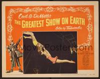 1z342 GREATEST SHOW ON EARTH LC #3 '52 DeMille, Cornel Wilde kissing Betty Hutton on trapeze!