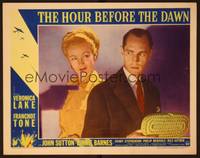 1z362 HOUR BEFORE THE DAWN LC #1 '44 close up of Veronica Lake, Franchot Tone & shadow hand w/gun!