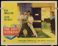 1z416 LOST WEEKEND LC #7 '45 alcoholic Ray Milland restrained in hospital, Billy Wilder!