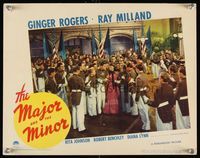 1z420 MAJOR & THE MINOR LC '42 pretty Ginger Rogers surrounded by cadets in dress uniforms!