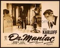 1z424 MAN WHO LIVED AGAIN photolobby R46 Boris Karloff with chimpanzee on a chain, Dr. Maniac!