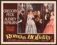 1z515 ROMAN HOLIDAY LC #6 '53 Audrey Hepburn in full princess outfit escorted into room!