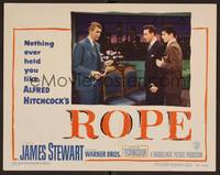 1z518 ROPE LC #3 '48 c/u of James Stewart with Farley Granger & John Dall, Alfred Hitchcock