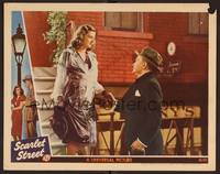 1z530 SCARLET STREET LC '45 Fritz Lang film noir, c/u of Edward G. Robinson & sexy Joan Bennett!
