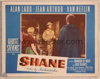 1z550 SHANE LC #3 '53 Alan Ladd in buckskin enters homestead of Van Heflin & Jean Arthur!