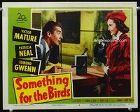1z566 SOMETHING FOR THE BIRDS LC #3 '52 Patricia Neal smiles big at surprised Victor Mature!