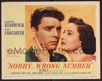 1z577 SORRY WRONG NUMBER LC #3 '48 super close up of Barbara Stanwyck comforting Burt Lancaster!