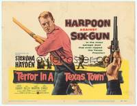 1z104 TERROR IN A TEXAS TOWN TC '58 great artwork of Sterling Hayden holding huge harpoon!