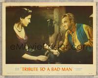 1z630 TRIBUTE TO A BAD MAN LC #2 '56 close up of James Cagney asking Irene Papa not to leave him!