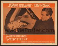 1z641 VERTIGO LC #4 '58 Alfred Hitchcock, close up of James Stewart choking brunette Kim Novak!
