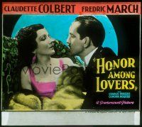 2a137 HONOR AMONG LOVERS glass slide '31 romantic close up of Claudette Colbert & Fredric March!