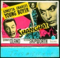 2a151 SHANGHAI glass slide '35 sexy Loretta Young, Charles Boyer + Asian Warner Oland!