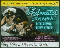 2a152 SHIPMATES FOREVER glass slide '35 art of Navy boxer Dick Powell & Ruby Keeler saluting!