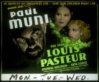 2a159 STORY OF LOUIS PASTEUR glass slide '36 Paul Muni + Josephine Hutchinson & Anita Louise!