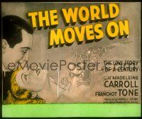 2a166 WORLD MOVES ON glass slide '34 John Ford, art of Madeleine Carroll & Franchot Tone!