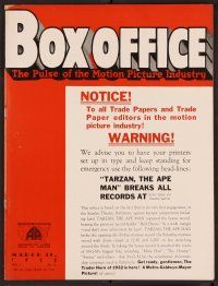 2a039 BOX OFFICE vol 1 no 11 exhibitor magazine March 31, 1932 Tarzan breaks all records!