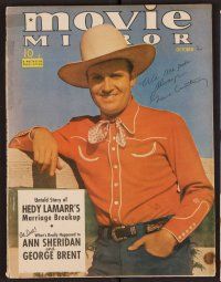 2a102 MOVIE MIRROR signed magazine October 1940 by Gene Autry, great portrait leaning on fence!