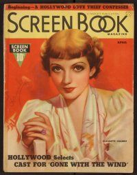 2a072 SCREEN BOOK magazine April 1937 wonderful art of Claudette Colbert by Mozert!