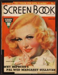 2a070 SCREEN BOOK magazine February 1937 wonderful artwork of pretty Ginger Rogers by Mozert!