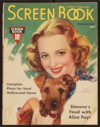 2a075 SCREEN BOOK magazine July 1937 wonderful art of Olivia De Havilland holding her dog!