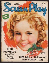 2a058 SCREEN PLAY magazine January 1936 wonderful art of cute Shirley Temple by Mozert!