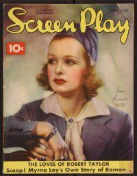 2a065 SCREEN PLAY magazine September 1936 great portrait of Joan Bennett by Edwin Bower Hesser!