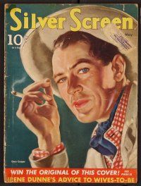 2a085 SILVER SCREEN magazine May 1940 wonderful art of smoking Gary Cooper by Marland Stone!
