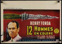 2b001 12 ANGRY MEN Belgian '57 close-up art of Henry Fonda, Sidney Lumet courtroom jury classic!