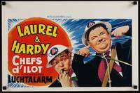 2b015 AIR RAID WARDENS Belgian R70s wacky artwork of Laurel & Hardy w/air raid helmets!