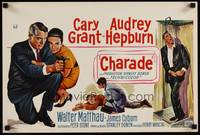 2b066 CHARADE Belgian '63 great different artwork of Cary Grant & sexy Audrey Hepburn!