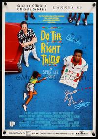 2b107 DO THE RIGHT THING Belgian '89 Spike Lee, Danny Aiello, girl scribbling with sidewalk chalk!