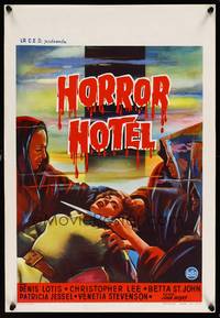 2b173 HORROR HOTEL Belgian '60 creepy artwork of human sacrifice, English horror!
