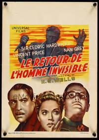 2b192 INVISIBLE MAN RETURNS Belgian '40s Vincent Price, Hardwicke, Nan Grey, H.G. Wells!