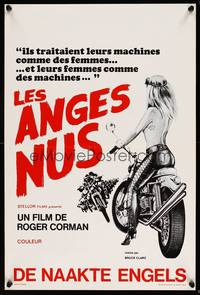 2b250 NAKED ANGELS Belgian '69 Roger Corman, art of sexy barely-clothed girl, motorcyle gangs!