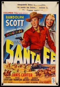 2b317 SANTA FE Belgian '51 art of cowboy Randolph Scott & Janis Carter in New Mexico!